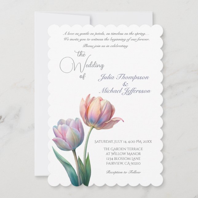 Romantische und poetische Pasta Tulips Wasserfarbe Einladung (Vorderseite)
