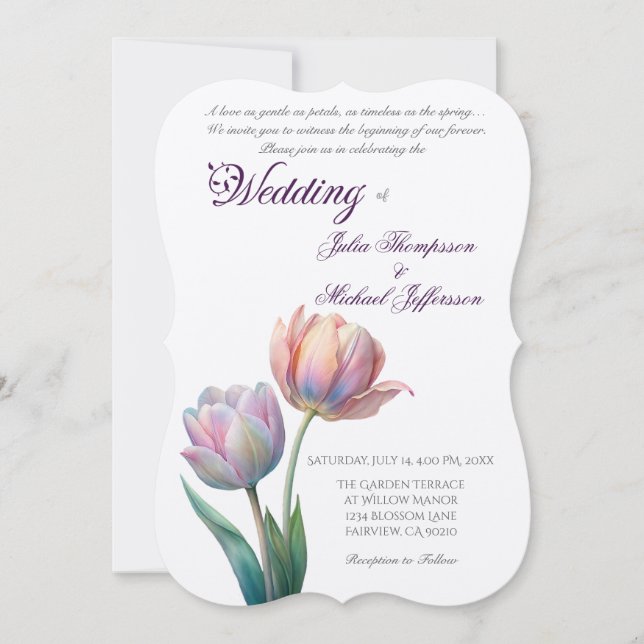 Romantische und poetische Pasta Tulips Wasserfarbe Einladung (Vorderseite)
