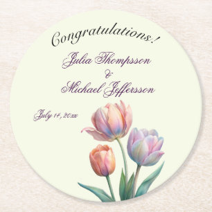 Romantische und poetische Pasta Tulips Wasserfarbe Runder Pappuntersetzer