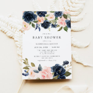 Romantische und süße Navy Blush Floral Baby Dusche Einladung