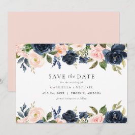 Romantische und süße Navy Blush Floral Save the Da Einladung