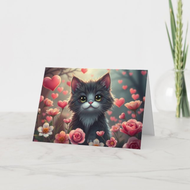 Romantische Valentine Cat Card Dankeskarte (Vorderseite)