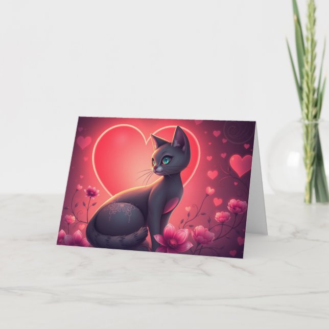 Romantische Valentine Cat Card Dankeskarte (Vorderseite)