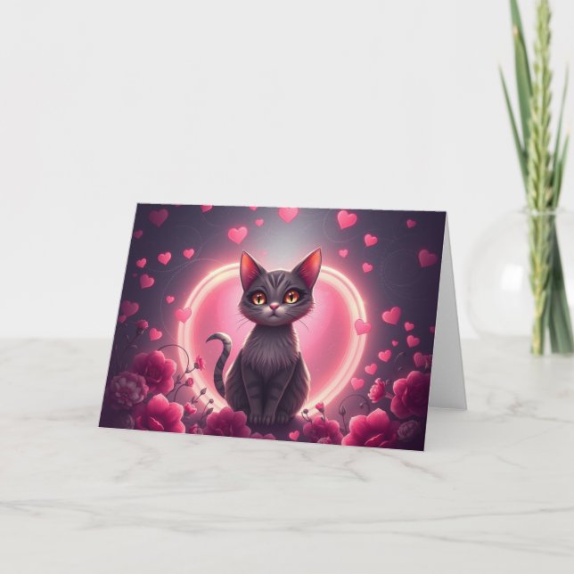 Romantische Valentine Cat Card Dankeskarte (Vorderseite)