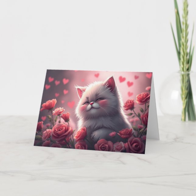 Romantische Valentine Cat Card Dankeskarte (Vorderseite)