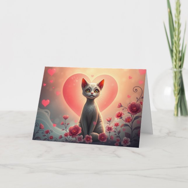 Romantische Valentine Cat Card Dankeskarte (Vorderseite)