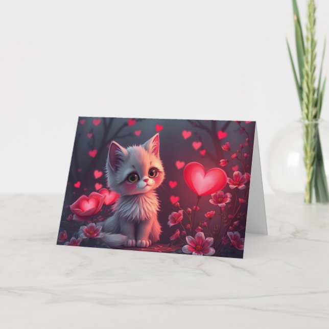 Romantische Valentine Cat Card Dankeskarte (Vorderseite)