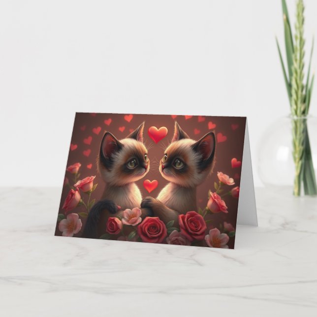Romantische Valentine Cat Card Dankeskarte (Vorderseite)