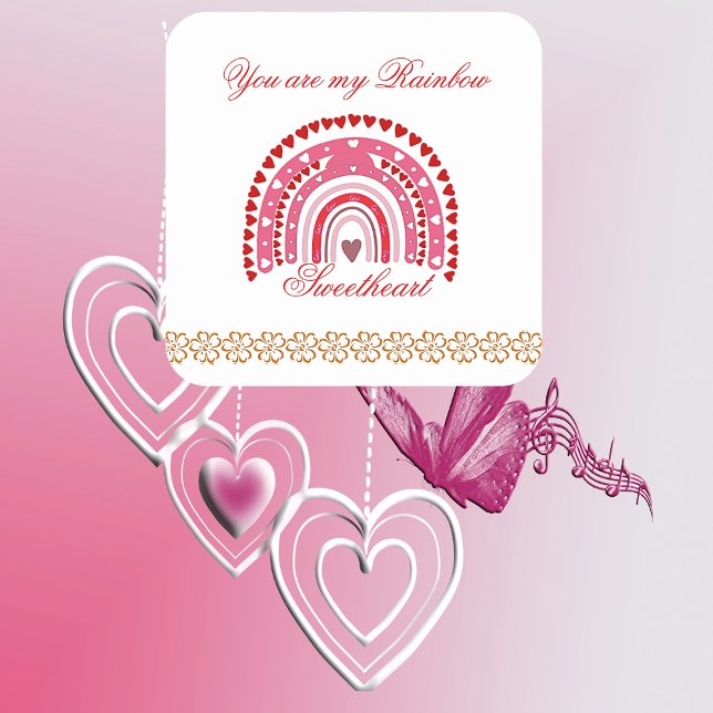 Romantische Valentine, du bist mein Regenbogenlieb Quadratischer Aufkleber (Romantic Valentines You Are My Rainbow Sweetheart Square Sticker)