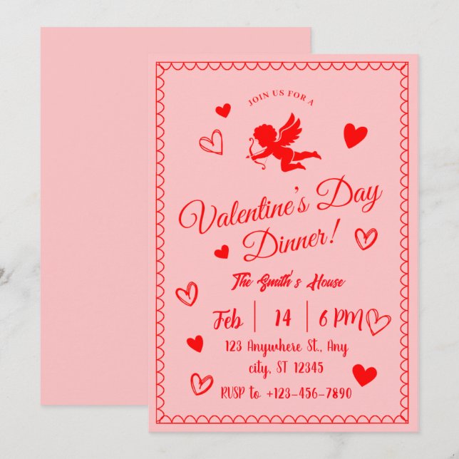 Romantische Valentinstag Abendessen Einladung (Vorne/Hinten)