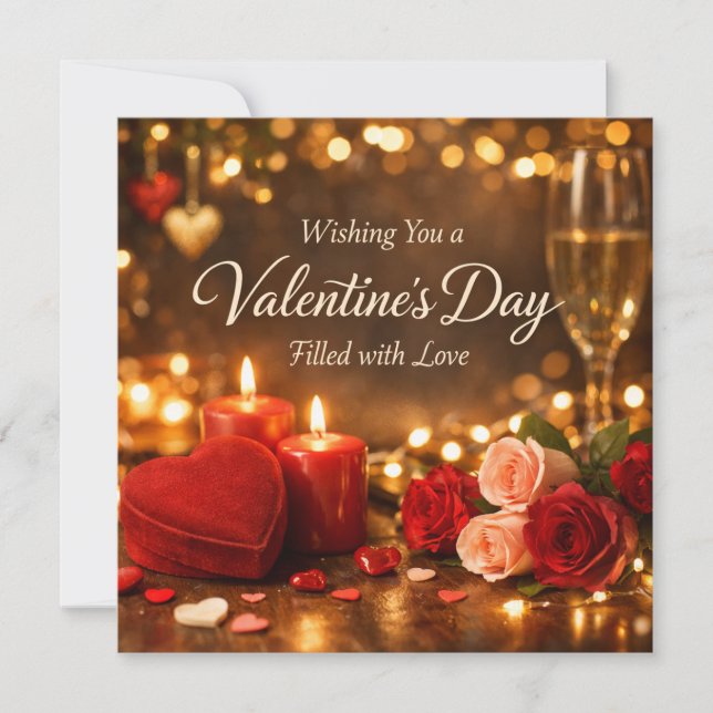 Romantische Valentinstag-Kerzenlicht-Rosen-Glanz Feiertagskarte (Vorderseite)