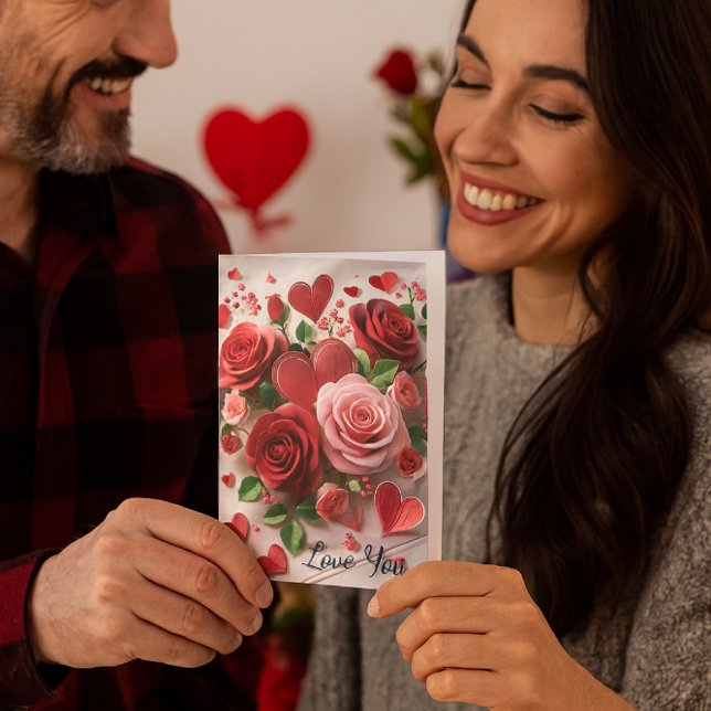 Romantische Valentinstag Rote Rose Feiertagskarte (Bold roses, heartfelt message this “Love You” card makes Valentine’s Day unforgettable.)