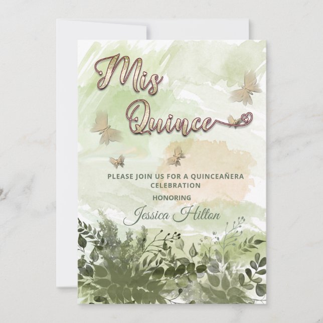 Romantische Vegetation Butterfly Garden Mis quince Einladung (Vorderseite)
