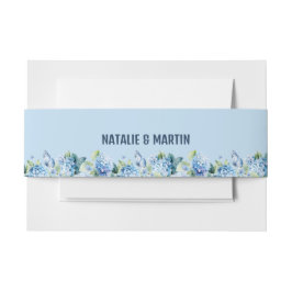 Romantische verstaubte blaue Hortensien-Hochzeit Einladungsbanderole