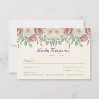 Romantische verstaubte Rosen-Pfingstrosen-Hochzeit RSVP Karte