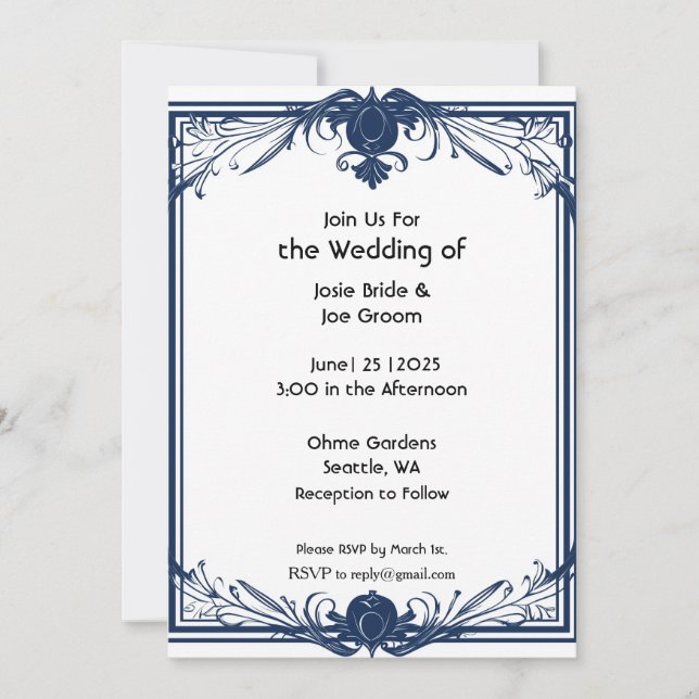 Romantische Viktorianisch-blaue Hochzeitseinladung Einladung (Vorderseite)