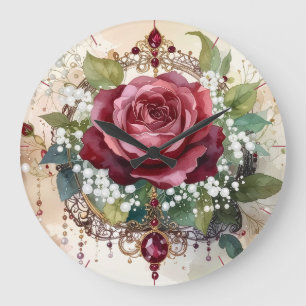 Romantische viktorianische elegante rote Rose und Große Wanduhr