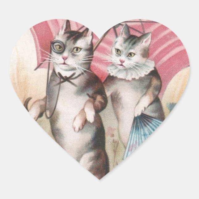Romantische Viktorianische Katzen-Scrapbook-Aufkle Herz-Aufkleber (Vorderseite)