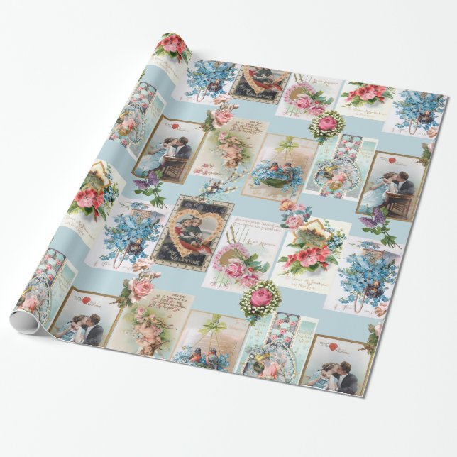 Romantische Viktorianische Valentinenkarte Geschenkpapier (Ungerollt)