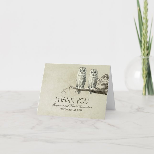Romantische Vintag zwei OWLS Hochzeitskarten danke (Vorderseite)