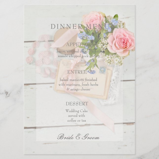 Romantische Vintage Blume bearbeitbares Hochzeitsm Menükarte (Vorderseite)