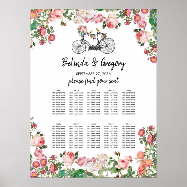 Romantische Vintage Blume Hochzeitsdiagramm Poster (Vorne)