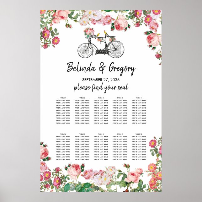 Romantische Vintage Blume Hochzeitsdiagramm Poster (Vorne)