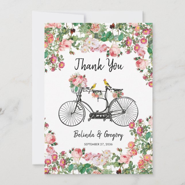 Romantische Vintage Blume und Hochzeiten von Vögel Dankeskarte (Rückseite)
