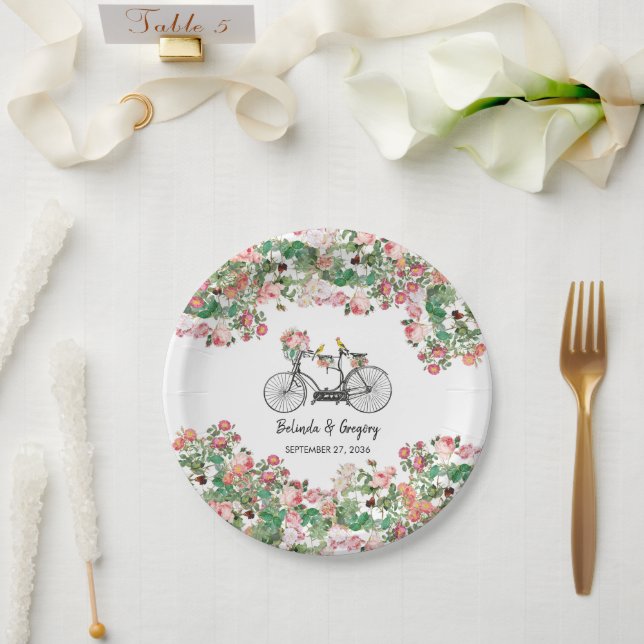 Romantische Vintage Blume und Hochzeiten von Vögel Pappteller (Hochzeit)