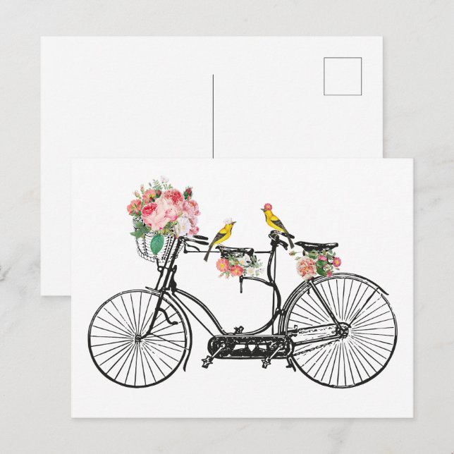 Romantische Vintage Blume und Vögel Feiertagspostkarte (Vorne/Hinten)