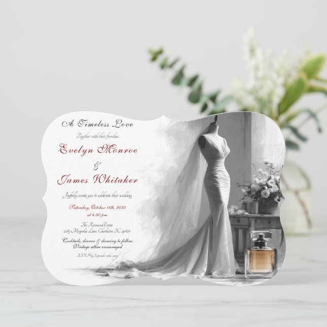 Romantische Vintage Bridal Sketch Hochzeit Einladu (Stehend Vorderseite)
