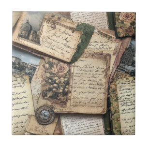 Romantische Vintage Buchstabenkollektion mit Rose Fliese