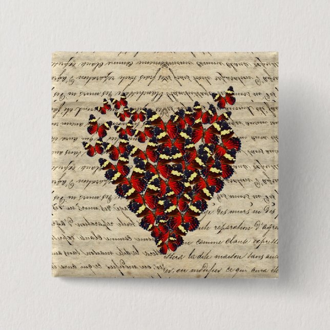 Romantische Vintage butterfies Button (Vorderseite)
