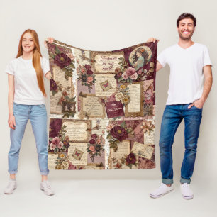 Romantische Vintage Collage - Liebe Letters, Blume Fleecedecke