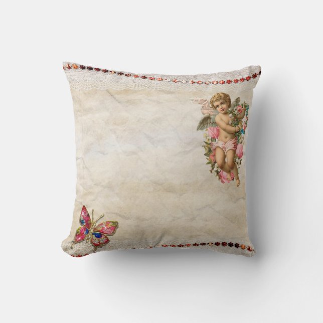 Romantische Vintage Design Schmetterling Engel Kun Kissen (Vorderseite)