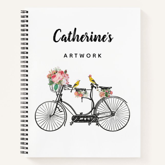 Romantische Vintage Fahrradfahrer-Blume Vogelschut Notizbuch (Vorderseite)