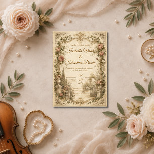 Romantische Vintage-Gartenhochzeit Einladung