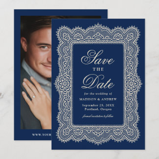 Romantische Vintage-Grüner-Spitze-Hochzeit Save The Date