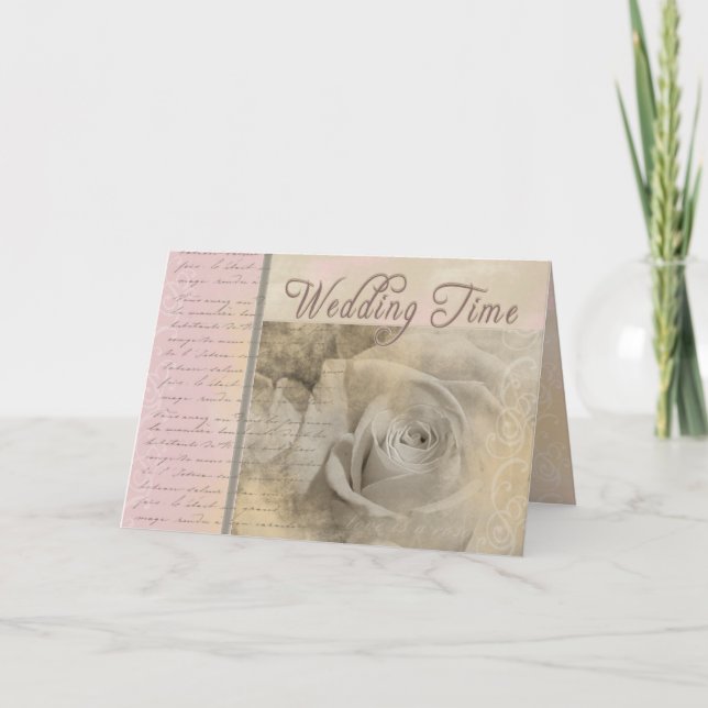 Romantische Vintage Hochzeits-Rose Karte (Vorderseite)