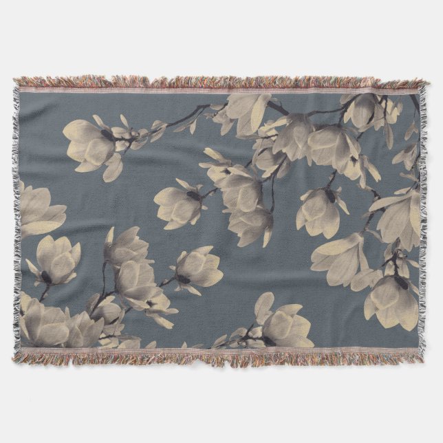 Romantische Vintage Magnolien Decke (Vorderseite)