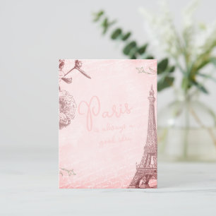 Romantische Vintage-Paris-Rosa-Schrift Postkarte