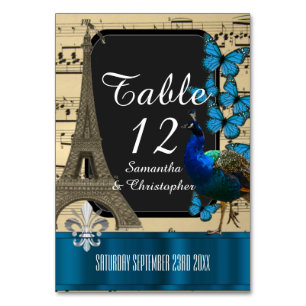 Romantische Vintage Pariser Hochzeit Tischnummer