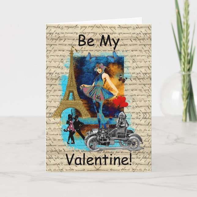 Romantische Vintage ParisValentines Feiertagskarte (Vorderseite)
