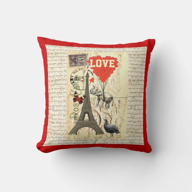 Romantische Vintage Postkarte Valentines Kissen (Vorderseite)
