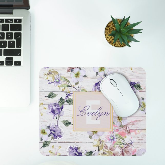 Romantische Vintage Retro-Blume auf Stallholz & Na Mousepad (Von Creator hochgeladen)