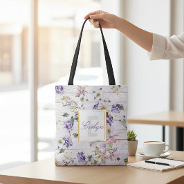 Romantische Vintage Retro-Blume auf Stallholz & Na Tasche