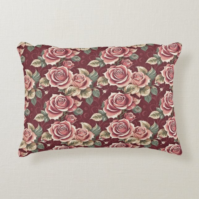 Romantische Vintage Rose Akzent Kissen (Vorderseite)