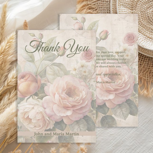 Romantische Vintage Rose Hochzeit Danke (Romantic vintage roses wedding Thank You card)