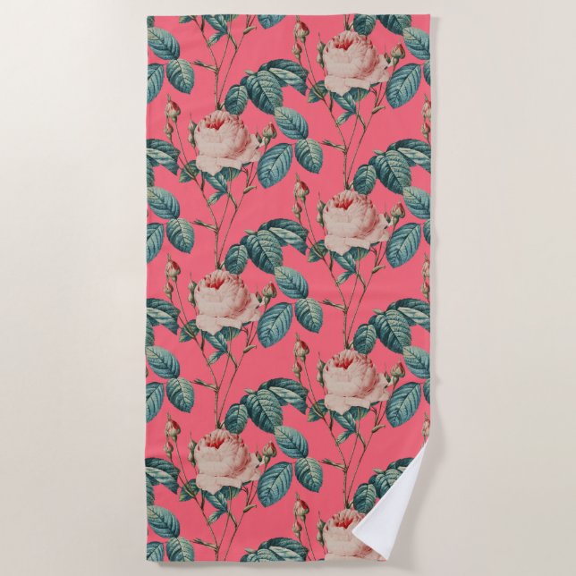 Romantische Vintage Rose in rosa Muster Strandtuch (Vorderseite)