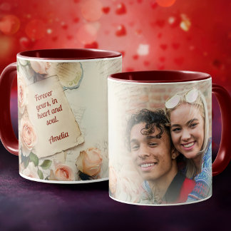 Romantische Vintage Rose Liebe Foto Tasse